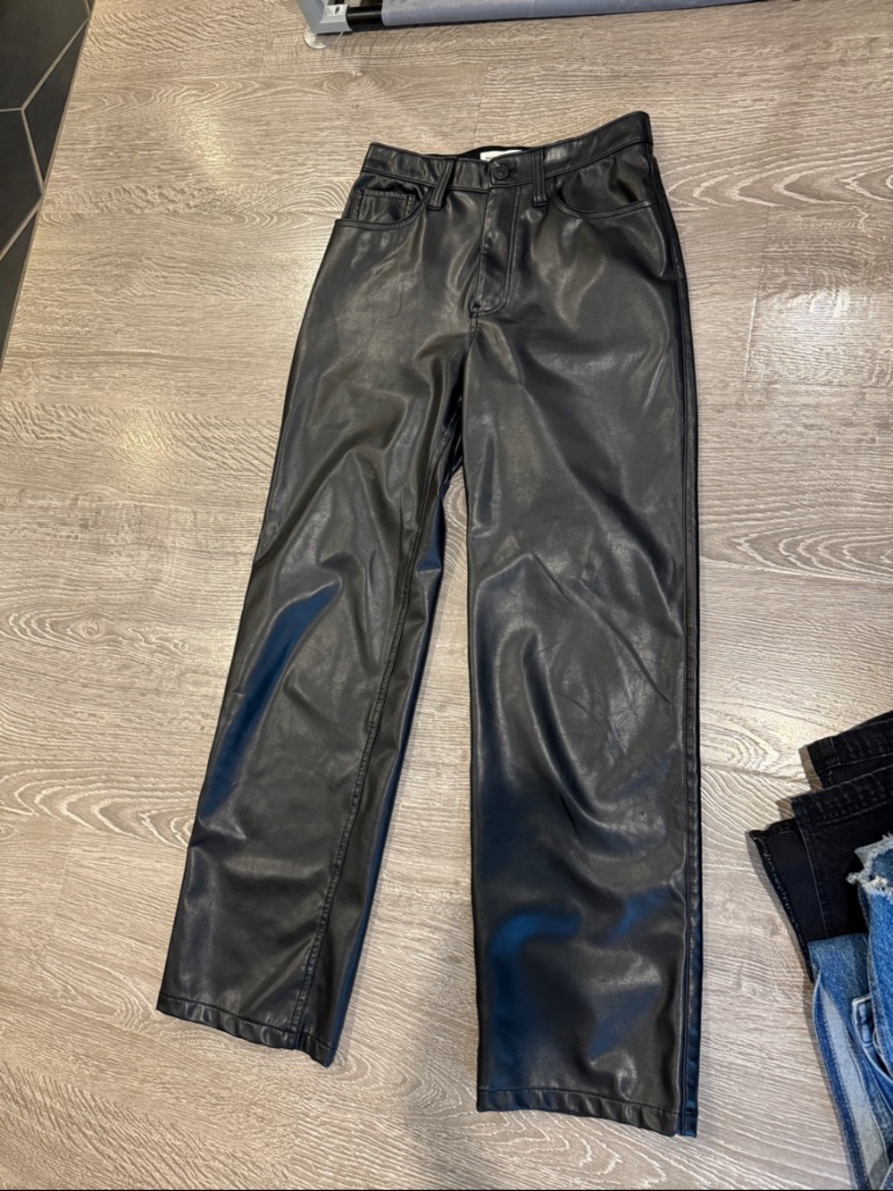 Abercrombie & Fitch Black Faux Leather Straight-Leg Pants